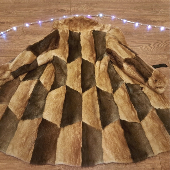 Muskrat multi-coloured long winter coat, Genuine fur, size Small - Picture 11 of 15